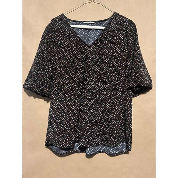 Pleione Scoop-neck XL Short Sleeve Blouse in Black spots pokadot - Picture 1 of 5